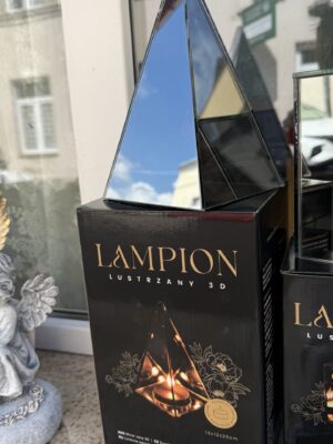 Lampion nagrobny lustrzany 3D piramida 12 × 12 × 20 cm