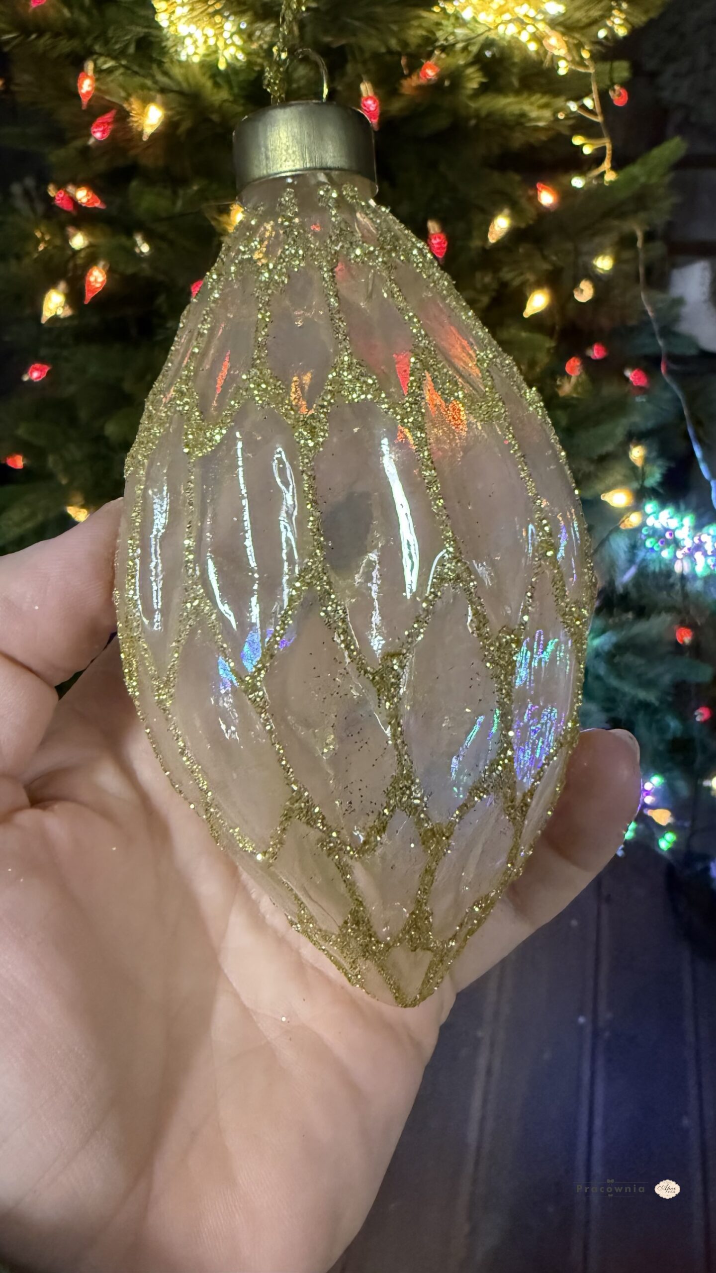 Bombka choinkowa szklana, wielokolorowa ze złotymi liniami, zestaw - 2 szt, wzór 1