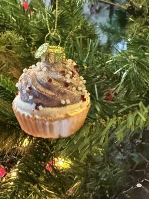 Szklana bombka choinkowa, matowa, łakocie z koralikami, zestaw 6 szt.