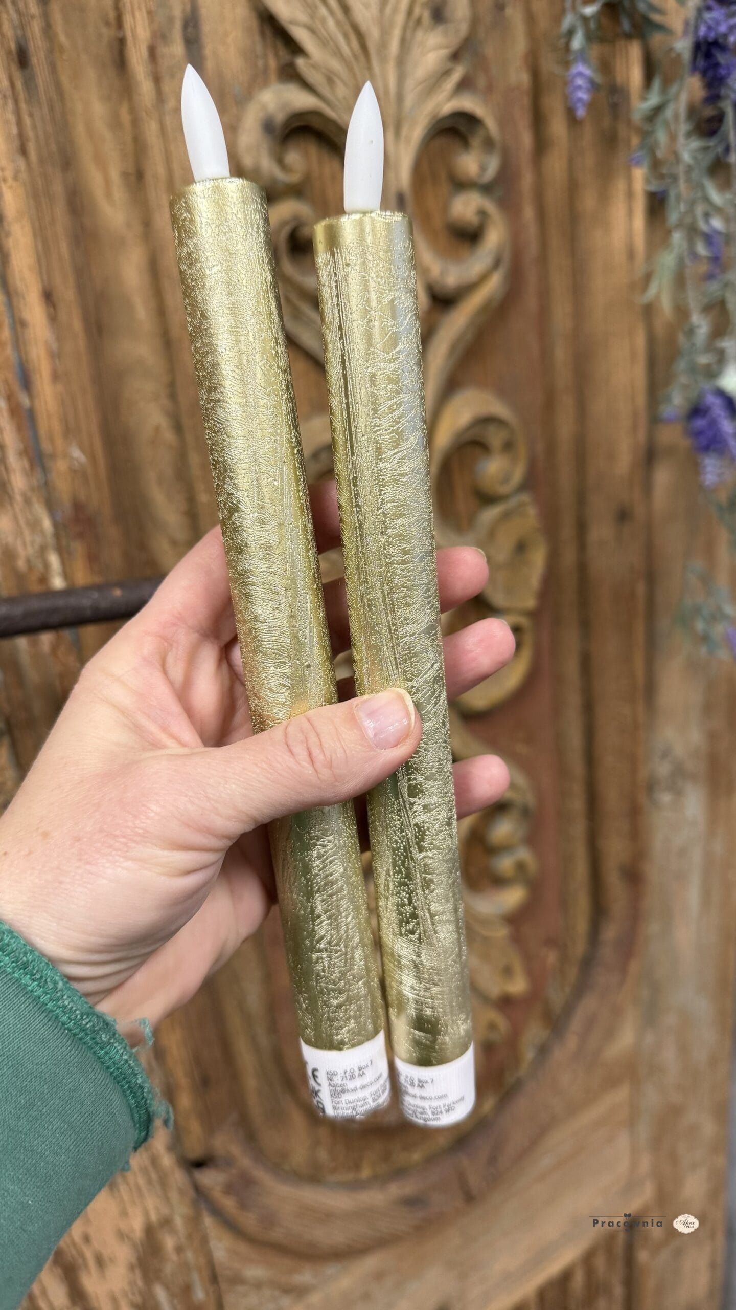 Świeca ozdobna LED ciepła biel — złota 24,5 cm, zestaw 2 szt. - obrazek 2