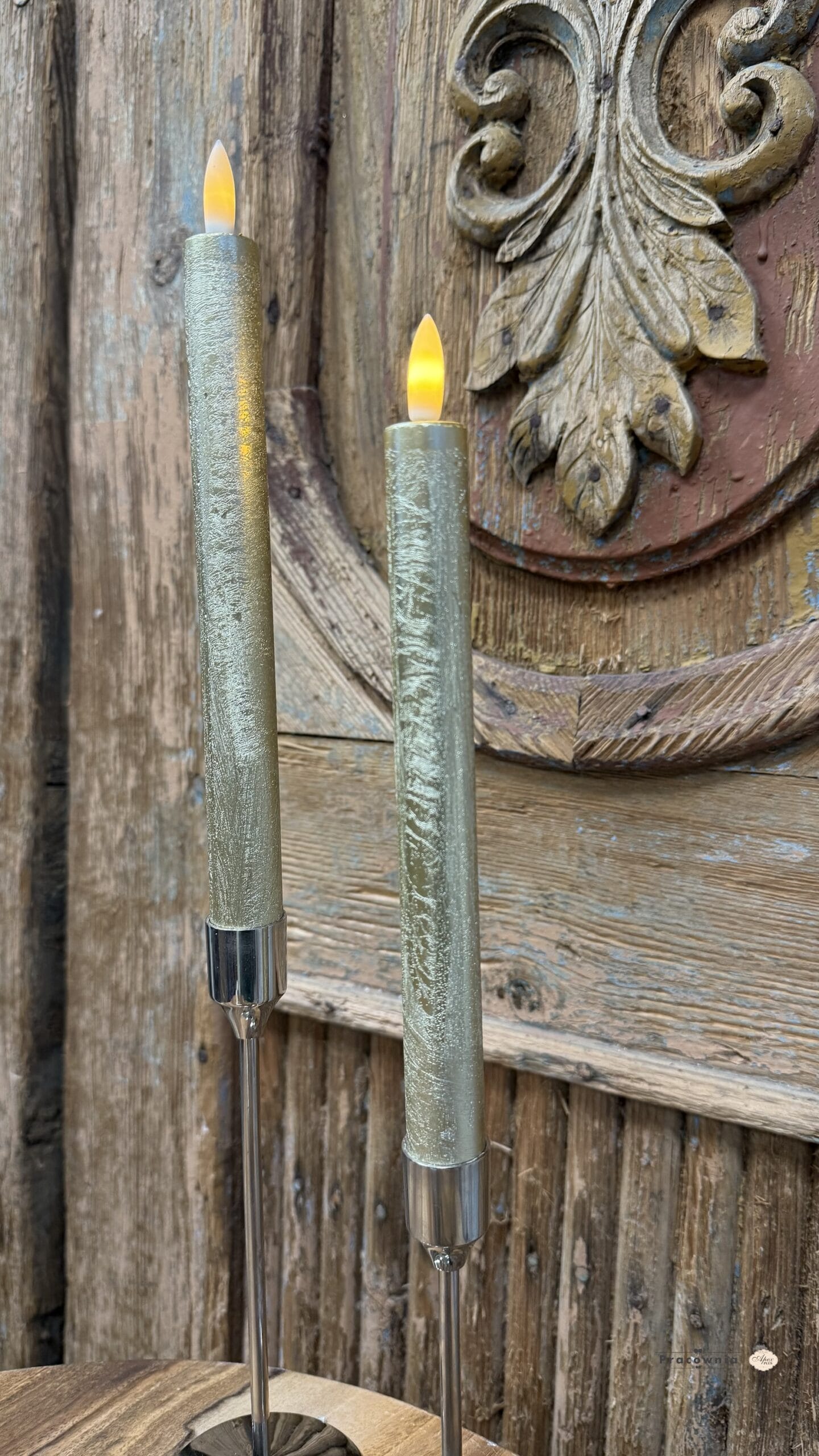 Świeca ozdobna LED ciepła biel — złota 24,5 cm, zestaw 2 szt.