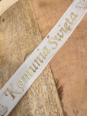 Wstążka welurowa biała I Komunia Święta