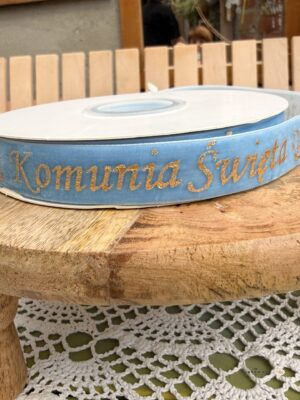 Wstążka welurowa niebieska I Komunia Święta