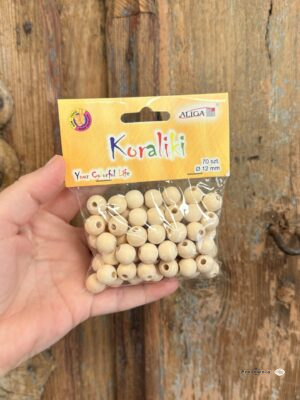 Koraliki drewniane naturalne 12 mm – 70 szt. do makramy, biżuterii i dekoracji DIY