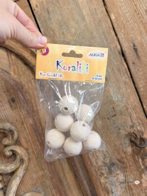 Koraliki drewniane naturalne 30 mm – duże kulki z otworem, 8 szt. do makramy i dekoracji DIY