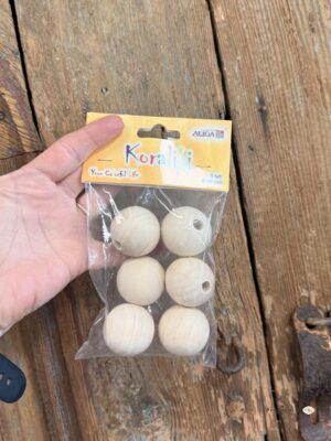Koraliki drewniane naturalne 35 mm z otworem 7 mm – duże kule, 6 szt. do makramy i dekoracji DIY