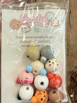 Drewniane koraliki Sweet Animals 2 cm – zestaw 10 sztuk do biżuterii i DIY