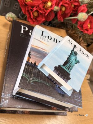 Pudełka dekoracyjne książki New York / Paris / London, zestaw 3 szt., wielokolorowe