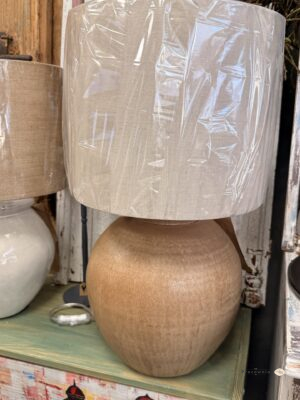 Lampa stołowa Aura brązowa z lnianym abażurem